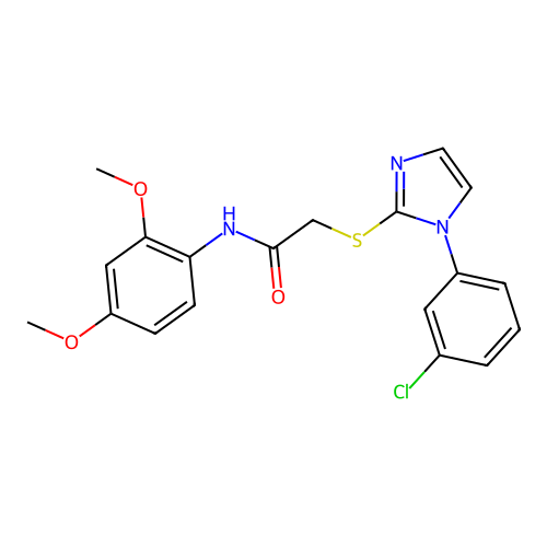 2-[1-(3-chlorophenyl)imidazol-2-yl]sulfanyl-N-(2,4-dimethoxyphenyl)acetamide structure
