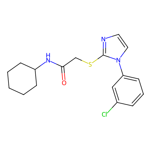 2-[1-(3-chlorophenyl)imidazol-2-yl]sulfanyl-N-cyclohexylacetamide structure