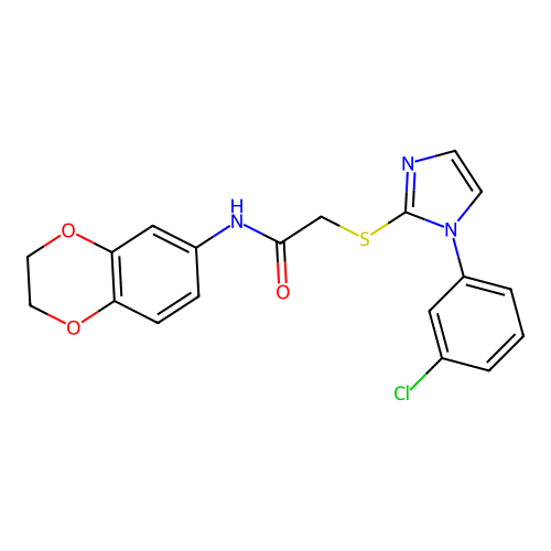 2-{[1-(3-chlorophenyl)-1H-imidazol-2-yl]sulfanyl}-N-(2,3-dihydro-1,4-benzodioxin-6-yl)acetamide structure