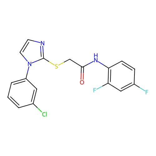 2-[1-(3-chlorophenyl)imidazol-2-yl]sulfanyl-N-(2,4-difluorophenyl)acetamide structure