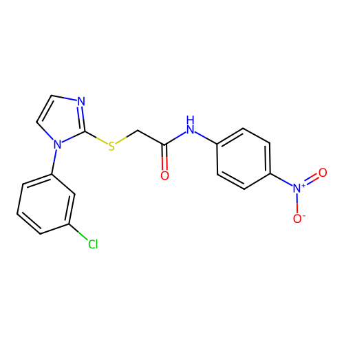 2-((1-(3-chlorophenyl)-1H-imidazol-2-yl)thio)-N-(4-nitrophenyl)acetamide structure