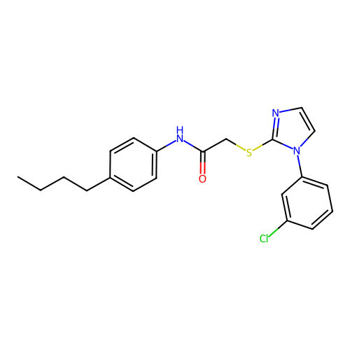 N-(4-butylphenyl)-2-[1-(3-chlorophenyl)imidazol-2-yl]sulfanylacetamide structure