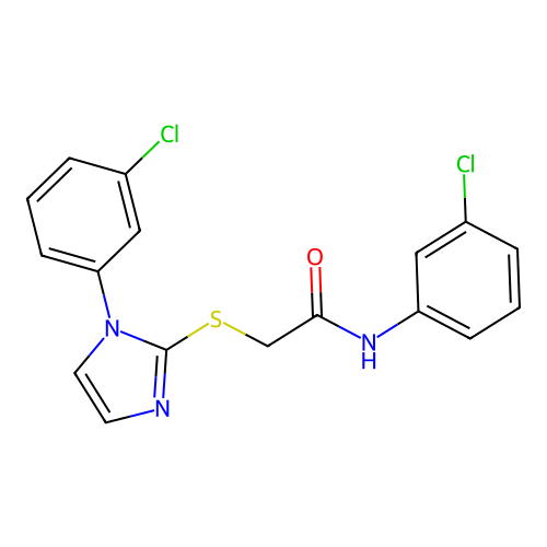 N-(3-chlorophenyl)-2-[1-(3-chlorophenyl)imidazol-2-yl]sulfanylacetamide structure