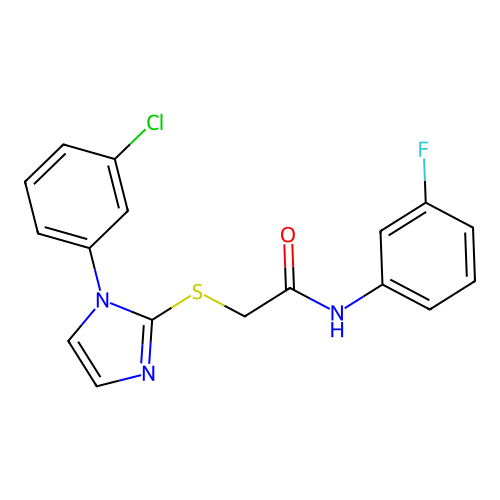 2-[1-(3-chlorophenyl)imidazol-2-yl]sulfanyl-N-(3-fluorophenyl)acetamide structure