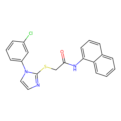 2-[1-(3-chlorophenyl)imidazol-2-yl]sulfanyl-N-naphthalen-1-ylacetamide structure