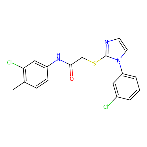 N-(3-chloro-4-methylphenyl)-2-{[1-(3-chlorophenyl)-1H-imidazol-2-yl]sulfanyl}acetamide structure