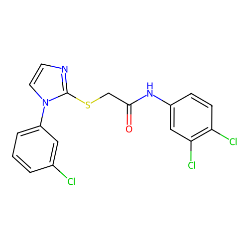 2-[1-(3-chlorophenyl)imidazol-2-yl]sulfanyl-N-(3,4-dichlorophenyl)acetamide structure