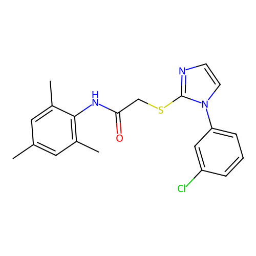 2-((1-(3-chlorophenyl)-1H-imidazol-2-yl)thio)-N-mesitylacetamide structure