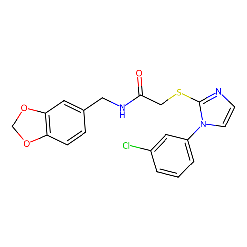 N-[(2H-1,3-benzodioxol-5-yl)methyl]-2-{[1-(3-chlorophenyl)-1H-imidazol-2-yl]sulfanyl}acetamide structure