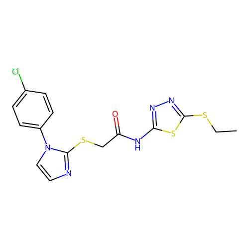 2-{[1-(4-chlorophenyl)-1H-imidazol-2-yl]sulfanyl}-N-[5-(ethylsulfanyl)-1,3,4-thiadiazol-2-yl]acetamide structure