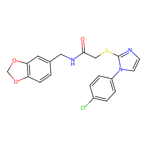 N-[(2H-1,3-benzodioxol-5-yl)methyl]-2-{[1-(4-chlorophenyl)-1H-imidazol-2-yl]sulfanyl}acetamide structure