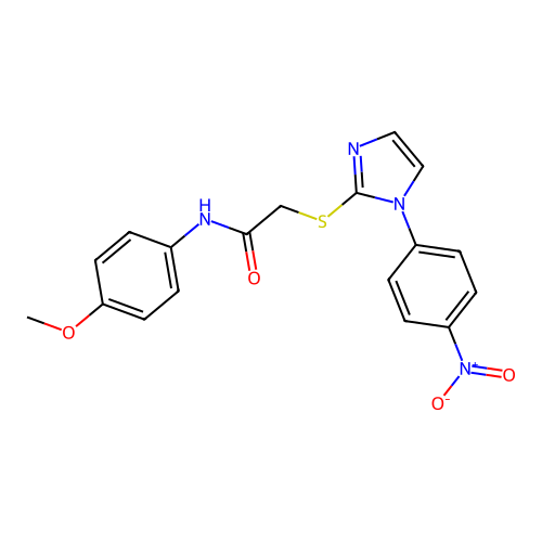 N-(4-methoxyphenyl)-2-[1-(4-nitrophenyl)imidazol-2-yl]sulfanylacetamide structure