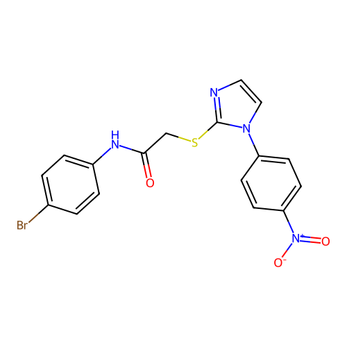 N-(4-bromophenyl)-2-((1-(4-nitrophenyl)-1H-imidazol-2-yl)thio)acetamide structure