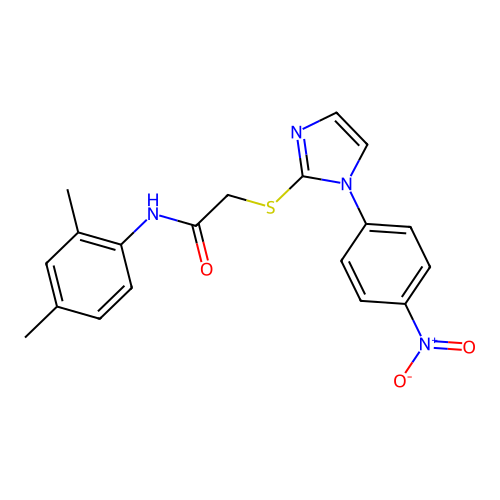 N-(2,4-dimethylphenyl)-2-((1-(4-nitrophenyl)-1H-imidazol-2-yl)thio)acetamide structure