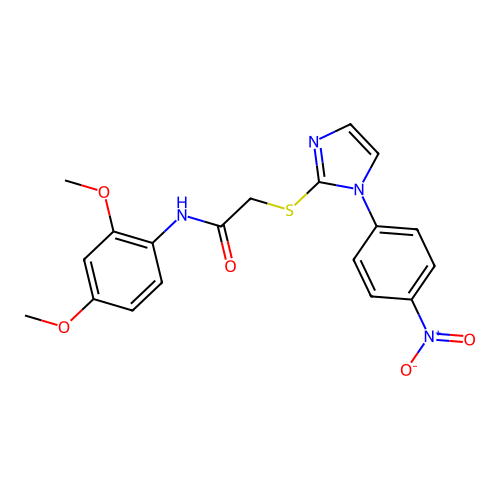 N-(2,4-dimethoxyphenyl)-2-[1-(4-nitrophenyl)imidazol-2-yl]sulfanylacetamide structure