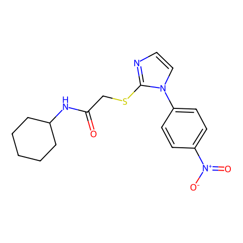 N-cyclohexyl-2-[1-(4-nitrophenyl)imidazol-2-yl]sulfanylacetamide structure