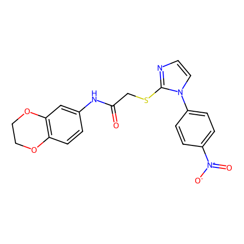 N-(2,3-dihydro-1,4-benzodioxin-6-yl)-2-{[1-(4-nitrophenyl)-1H-imidazol-2-yl]sulfanyl}acetamide structure