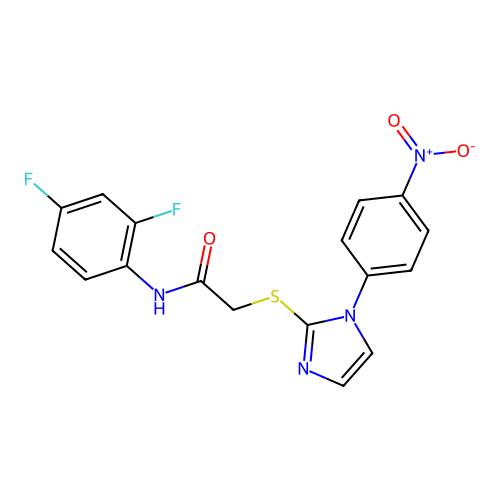 N-(2,4-difluorophenyl)-2-((1-(4-nitrophenyl)-1H-imidazol-2-yl)thio)acetamide structure