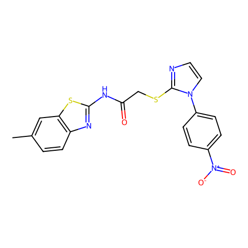 N-(6-methyl-1,3-benzothiazol-2-yl)-2-{[1-(4-nitrophenyl)-1H-imidazol-2-yl]sulfanyl}acetamide structure