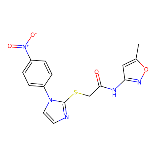 N-(5-methylisoxazol-3-yl)-2-((1-(4-nitrophenyl)-1H-imidazol-2-yl)thio)acetamide structure