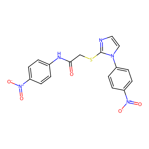 N-(4-nitrophenyl)-2-((1-(4-nitrophenyl)-1H-imidazol-2-yl)thio)acetamide structure