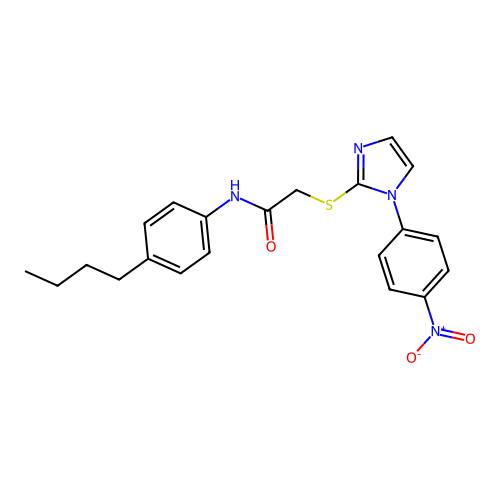 N-(4-butylphenyl)-2-((1-(4-nitrophenyl)-1H-imidazol-2-yl)thio)acetamide structure