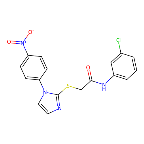 N-(3-chlorophenyl)-2-((1-(4-nitrophenyl)-1H-imidazol-2-yl)thio)acetamide structure