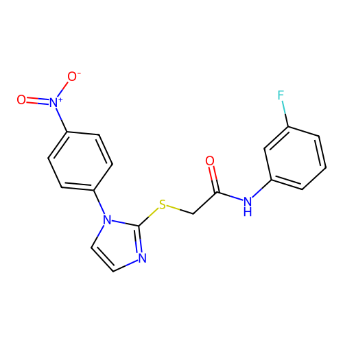 N-(3-fluorophenyl)-2-[1-(4-nitrophenyl)imidazol-2-yl]sulfanylacetamide structure
