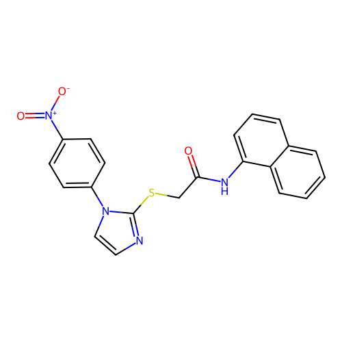 N-(naphthalen-1-yl)-2-((1-(4-nitrophenyl)-1H-imidazol-2-yl)thio)acetamide structure