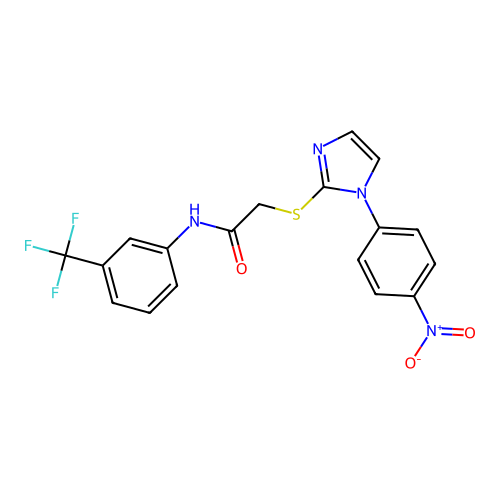 2-{[1-(4-nitrophenyl)-1H-imidazol-2-yl]sulfanyl}-N-[3-(trifluoromethyl)phenyl]acetamide structure