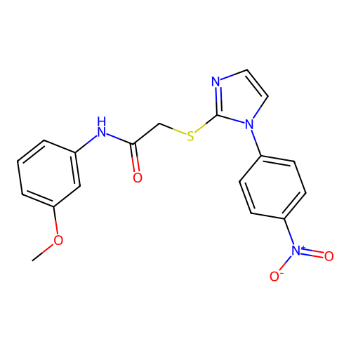 N-(3-methoxyphenyl)-2-((1-(4-nitrophenyl)-1H-imidazol-2-yl)thio)acetamide structure