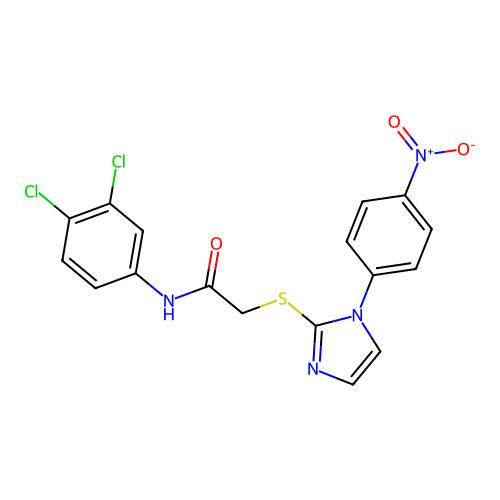N-(3,4-dichlorophenyl)-2-((1-(4-nitrophenyl)-1H-imidazol-2-yl)thio)acetamide structure