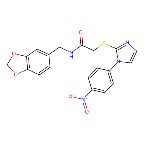 N-[(2H-1,3-benzodioxol-5-yl)methyl]-2-{[1-(4-nitrophenyl)-1H-imidazol-2-yl]sulfanyl}acetamide structure