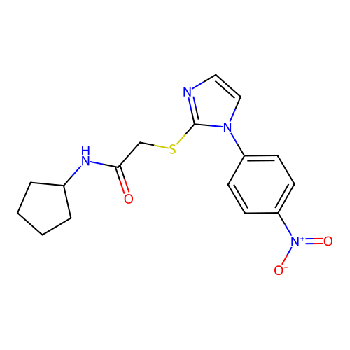 N-cyclopentyl-2-((1-(4-nitrophenyl)-1H-imidazol-2-yl)thio)acetamide structure