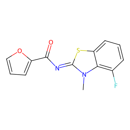 N-(4-fluoro-3-methyl-1,3-benzothiazol-2-ylidene)furan-2-carboxamide structure