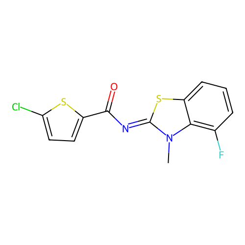 5-chloro-N-(4-fluoro-3-methyl-1,3-benzothiazol-2-ylidene)thiophene-2-carboxamide structure
