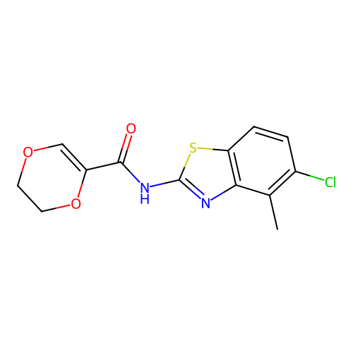 N-(5-chloro-4-methylbenzo[d]thiazol-2-yl)-5,6-dihydro-1,4-dioxine-2-carboxamide structure