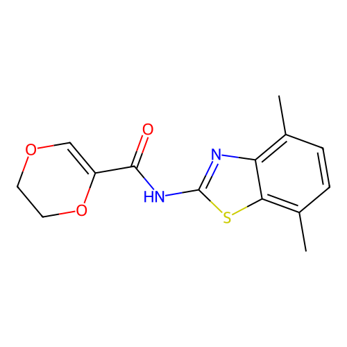 N-(4,7-dimethylbenzo[d]thiazol-2-yl)-5,6-dihydro-1,4-dioxine-2-carboxamide structure