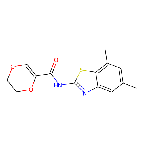 N-(5,7-dimethylbenzo[d]thiazol-2-yl)-5,6-dihydro-1,4-dioxine-2-carboxamide structure