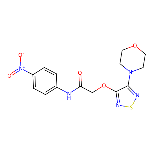 2-[(4-morpholin-4-yl-1,2,5-thiadiazol-3-yl)oxy]-N-(4-nitrophenyl)acetamide structure