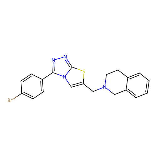 2-{[3-(4-bromophenyl)[1,3]thiazolo[2,3-c][1,2,4]triazol-6-yl]methyl}-1,2,3,4-tetrahydroisoquinoline structure