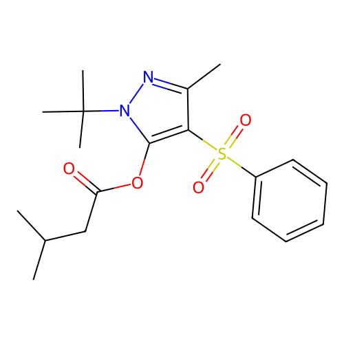 [4-(Benzenesulfonyl)-2-tert-butyl-5-methylpyrazol-3-yl] 3-methylbutanoate structure