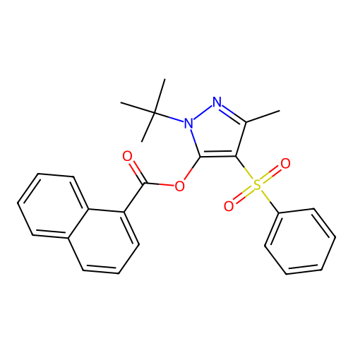 1-(tert-butyl)-3-methyl-4-(phenylsulfonyl)-1H-pyrazol-5-yl 1-naphthoate structure