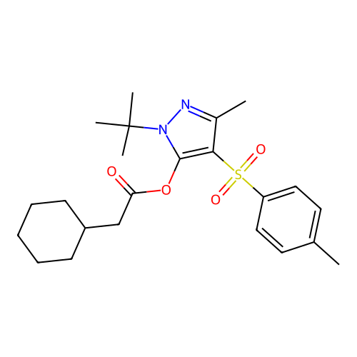 1-(tert-butyl)-3-methyl-4-tosyl-1H-pyrazol-5-yl 2-cyclohexylacetate structure