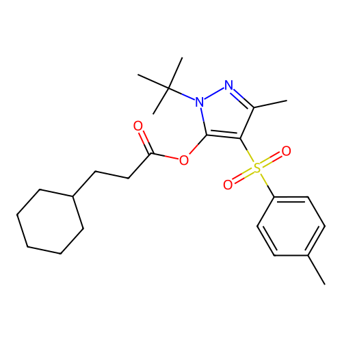 1-(tert-butyl)-3-methyl-4-tosyl-1H-pyrazol-5-yl 3-cyclohexylpropanoate structure