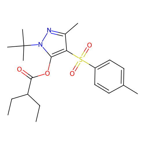 1-(tert-butyl)-3-methyl-4-tosyl-1H-pyrazol-5-yl 2-ethylbutanoate structure