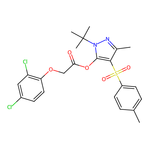 1-(tert-butyl)-3-methyl-4-tosyl-1H-pyrazol-5-yl 2-(2,4-dichlorophenoxy)acetate structure