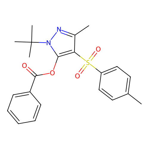 1-(tert-butyl)-3-methyl-4-tosyl-1H-pyrazol-5-yl benzoate structure
