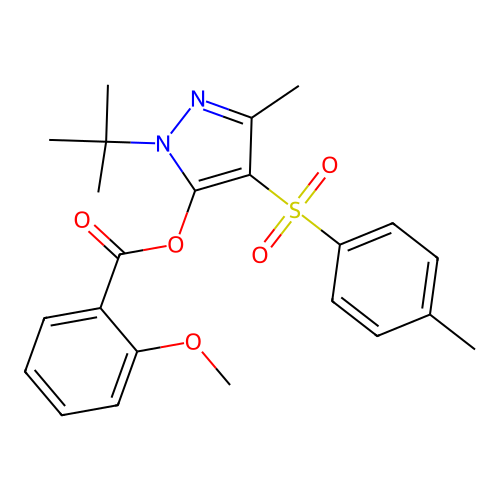 1-(tert-butyl)-3-methyl-4-tosyl-1H-pyrazol-5-yl 2-methoxybenzoate structure
