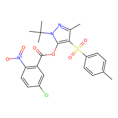 1-(tert-butyl)-3-methyl-4-tosyl-1H-pyrazol-5-yl 5-chloro-2-nitrobenzoate structure